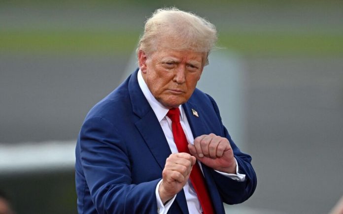 Ex-president Donald Trump speaks on national security at a campaign event